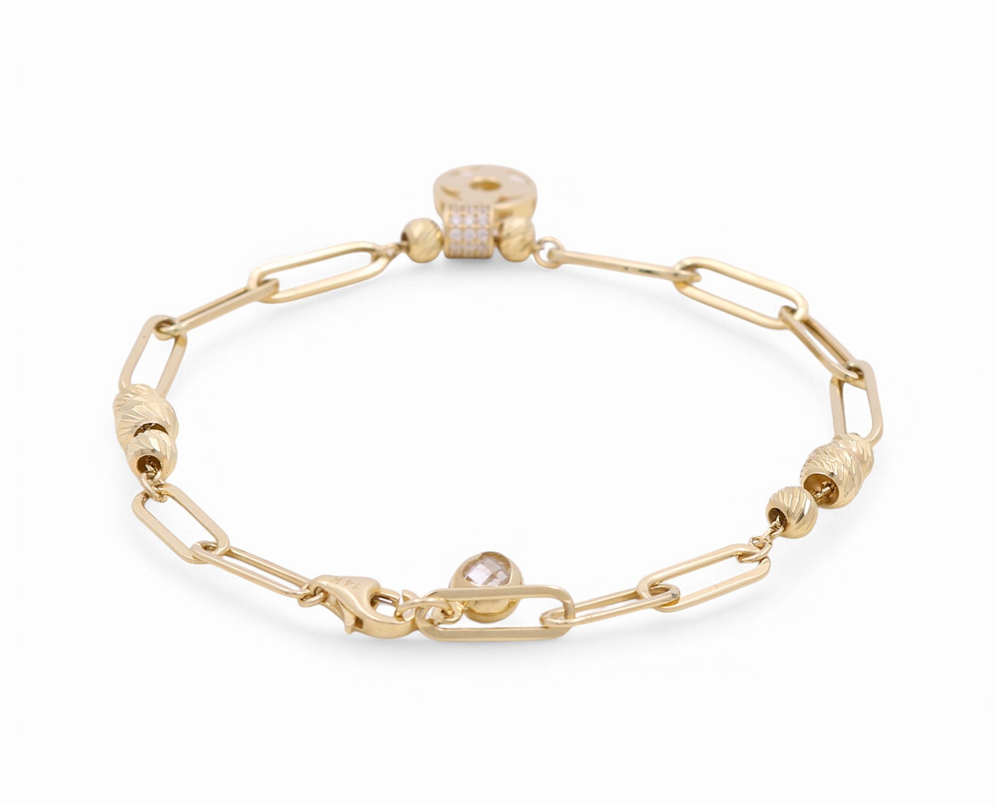 14K Yellow Gold Paper Clip Bracelet Women's - Miral Jewelry