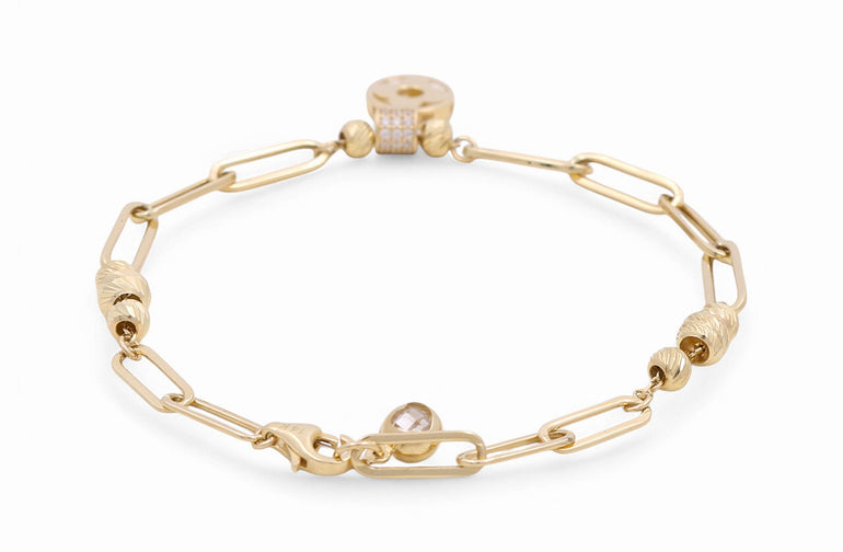 14K Yellow Gold Paper Clip Bracelet Women's - Miral Jewelry