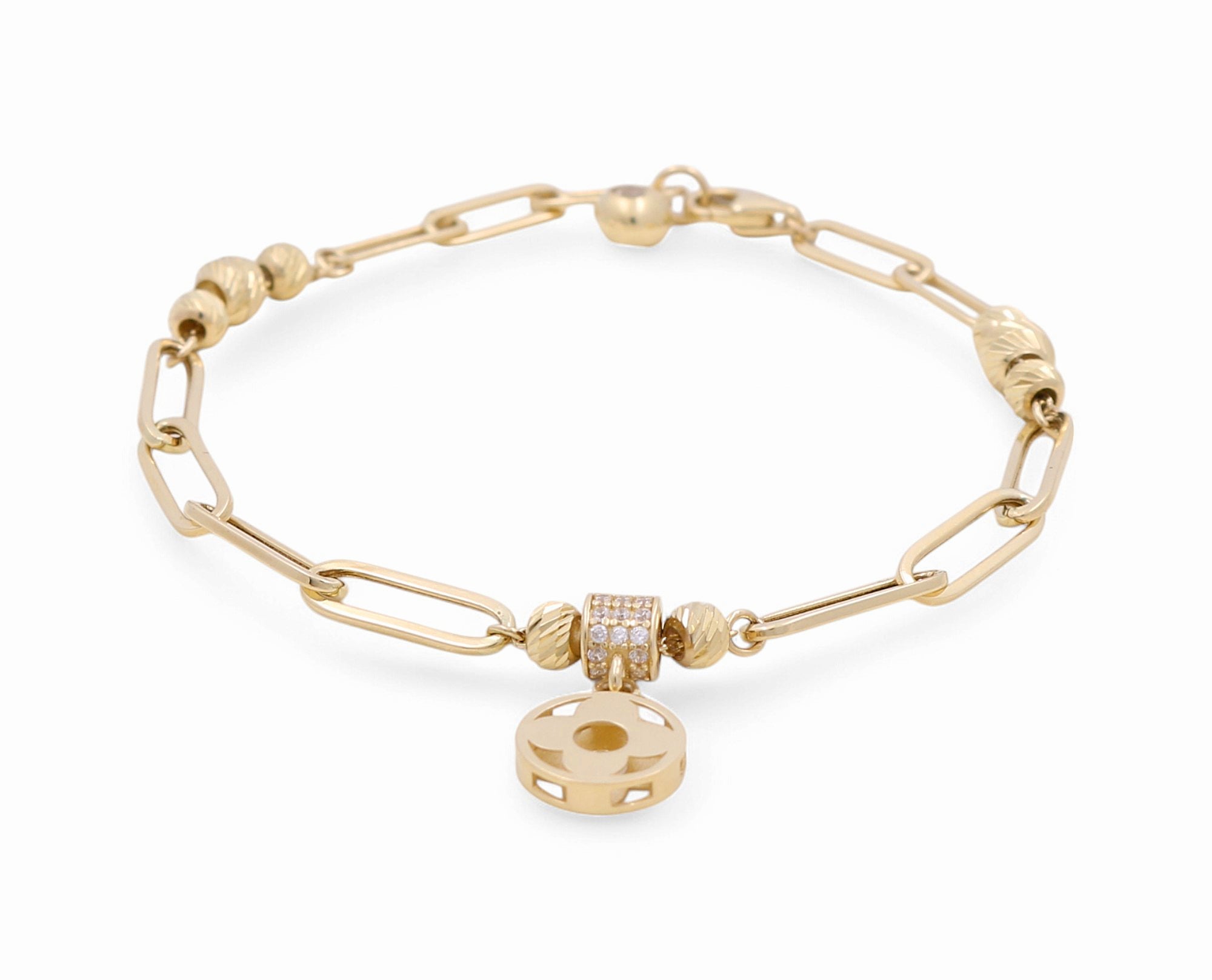 14K Yellow Gold Paper Clip Bracelet Women's - Miral Jewelry