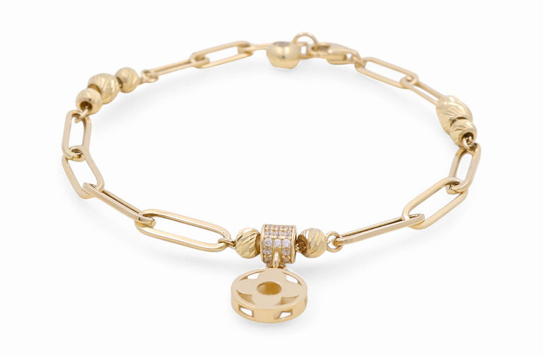14K Yellow Gold Paper Clip Bracelet Women's - Miral Jewelry