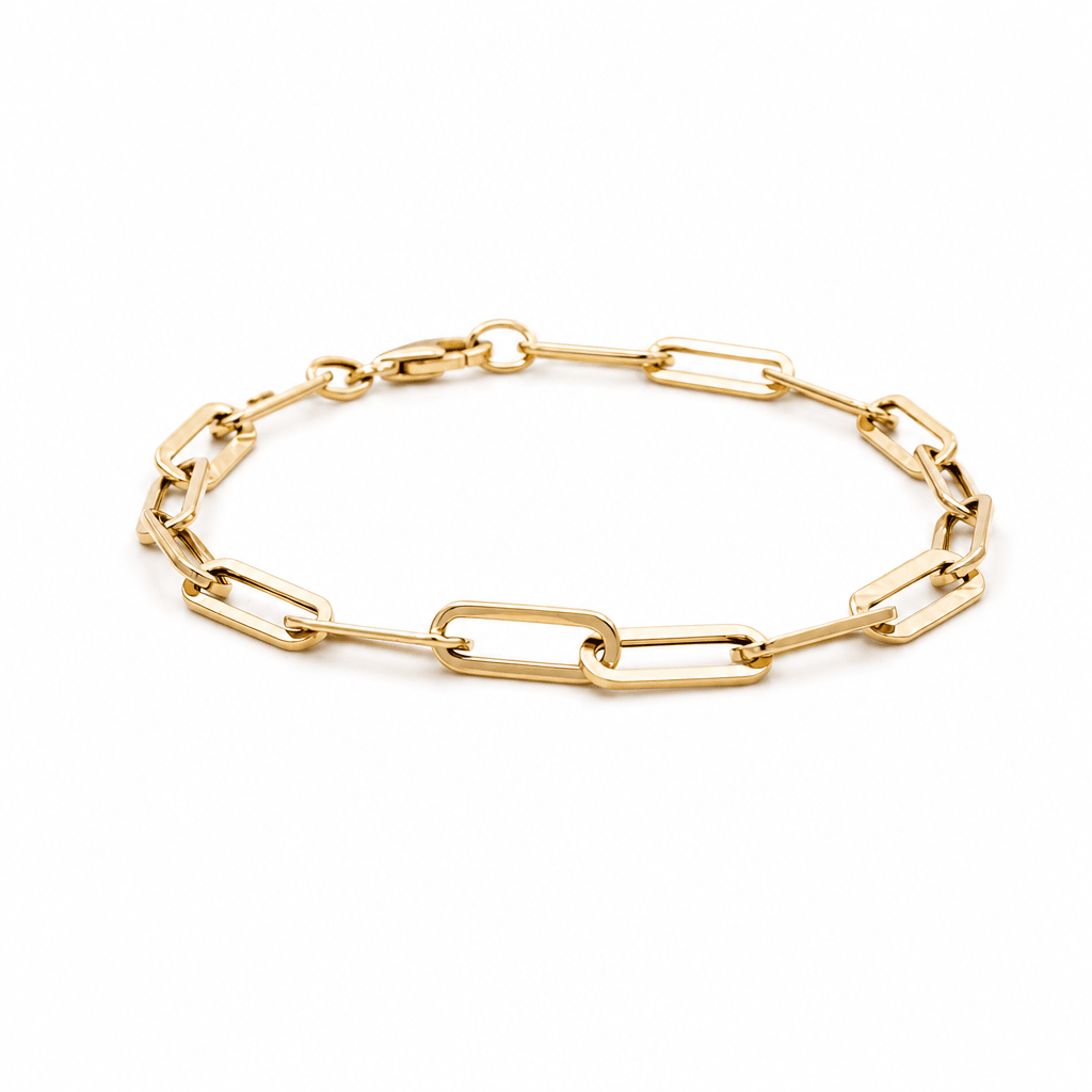 14K Yellow Gold Paper Clip Bracelet Women's - Miral Jewelry