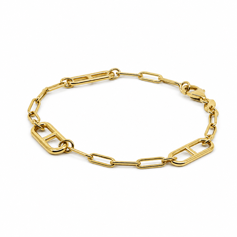 14K Yellow Gold Paper Clip Bracelet Women's - Miral Jewelry