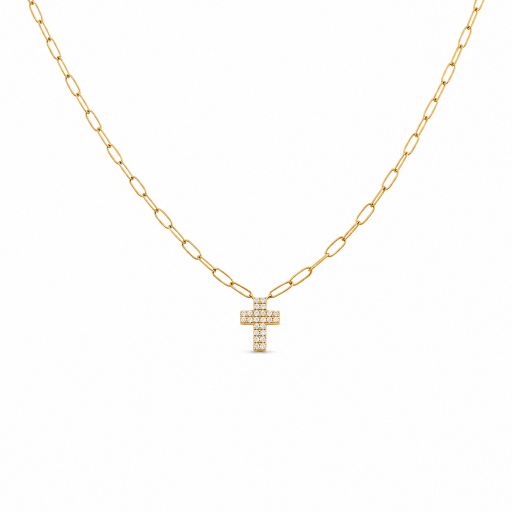 14k Yellow Gold Paper Clip Diamond Necklace 16" with 0.31Tw Round Diamonds - Miral Jewelry