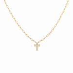 14k Yellow Gold Paper Clip Diamond Necklace 16" with 0.31Tw Round Diamonds - Miral Jewelry