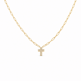 14k Yellow Gold Paper Clip Diamond Necklace 16" with 0.31Tw Round Diamonds - Miral Jewelry