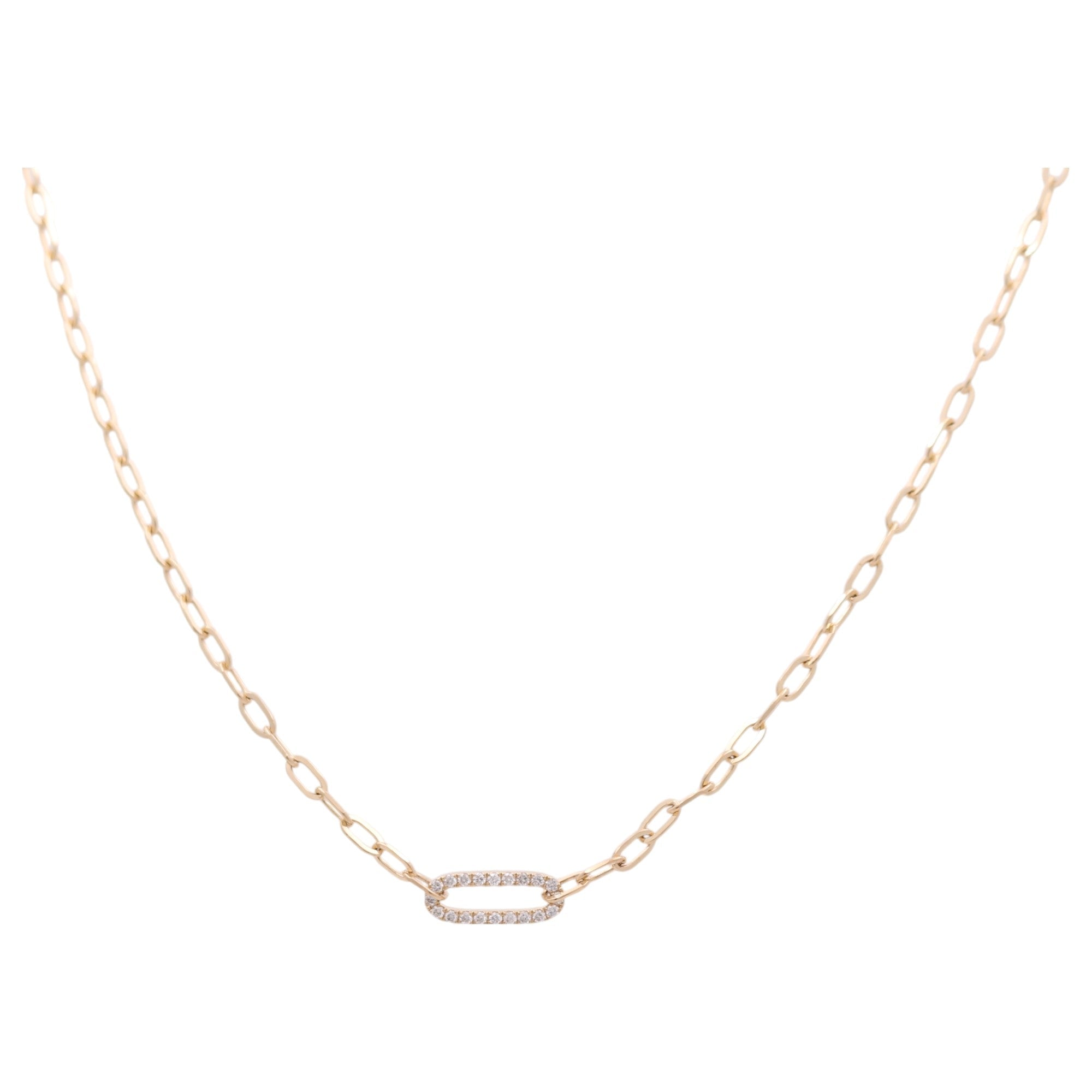 14K Yellow Gold Paper Clip Necklace with Diamond Link 0.21 ct tw