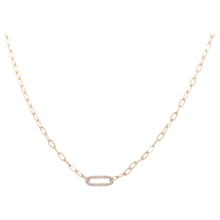 14k Yellow Gold Paper Clip Diamond Necklace with 0.21 Tw Round Diamonds - Miral Jewelry