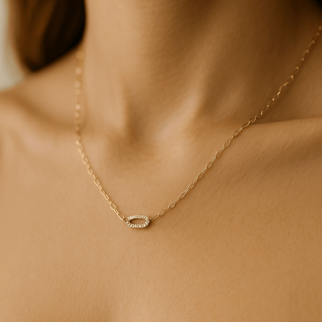 14K Yellow Gold Paper Clip Necklace with Diamond Link 0.21 ct tw – view 2