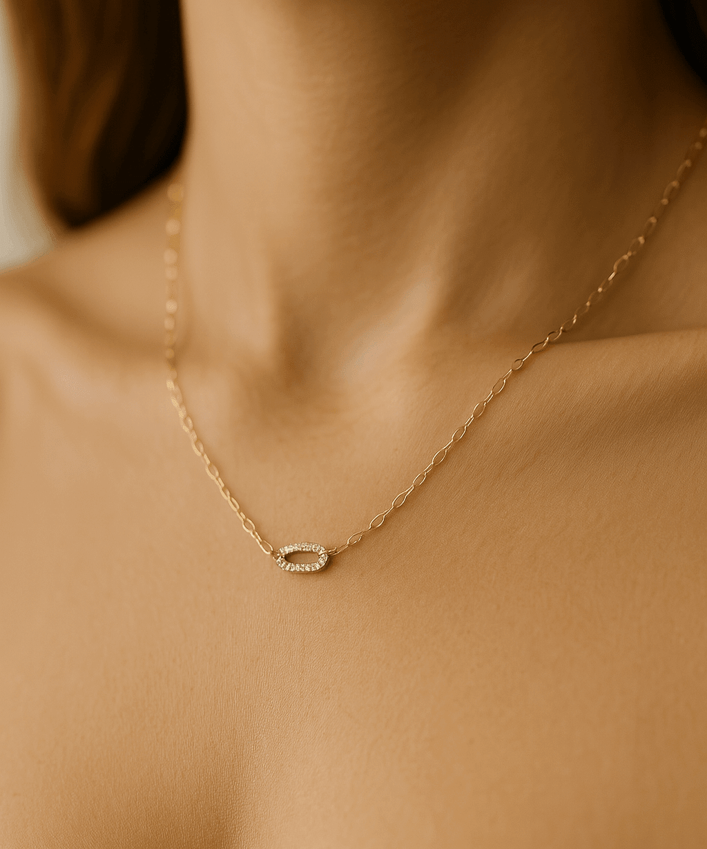 14k Yellow Gold Paper Clip Diamond Necklace with 0.21 Tw Round Diamonds - Miral Jewelry