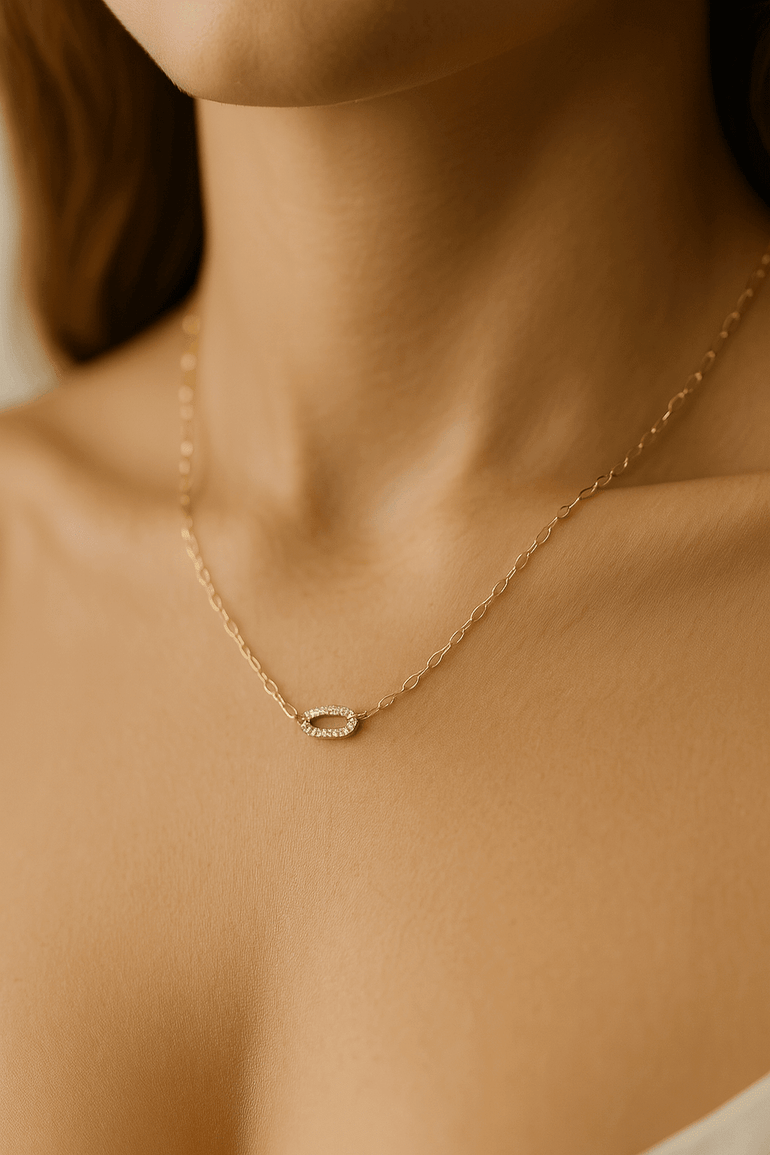 14k Yellow Gold Paper Clip Diamond Necklace with 0.21 Tw Round Diamonds - Miral Jewelry