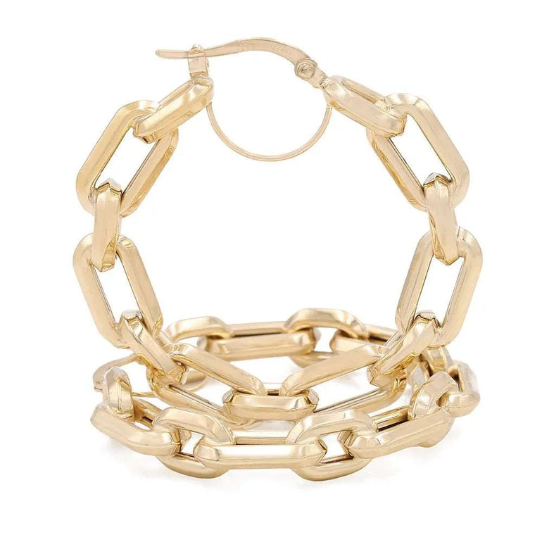 14K Yellow Gold Paper Clip Medium Hoop Earrings - Miral Jewelry