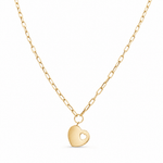 14k Yellow Gold Paper Clip Necklace with Heart 18" - Miral Jewelry