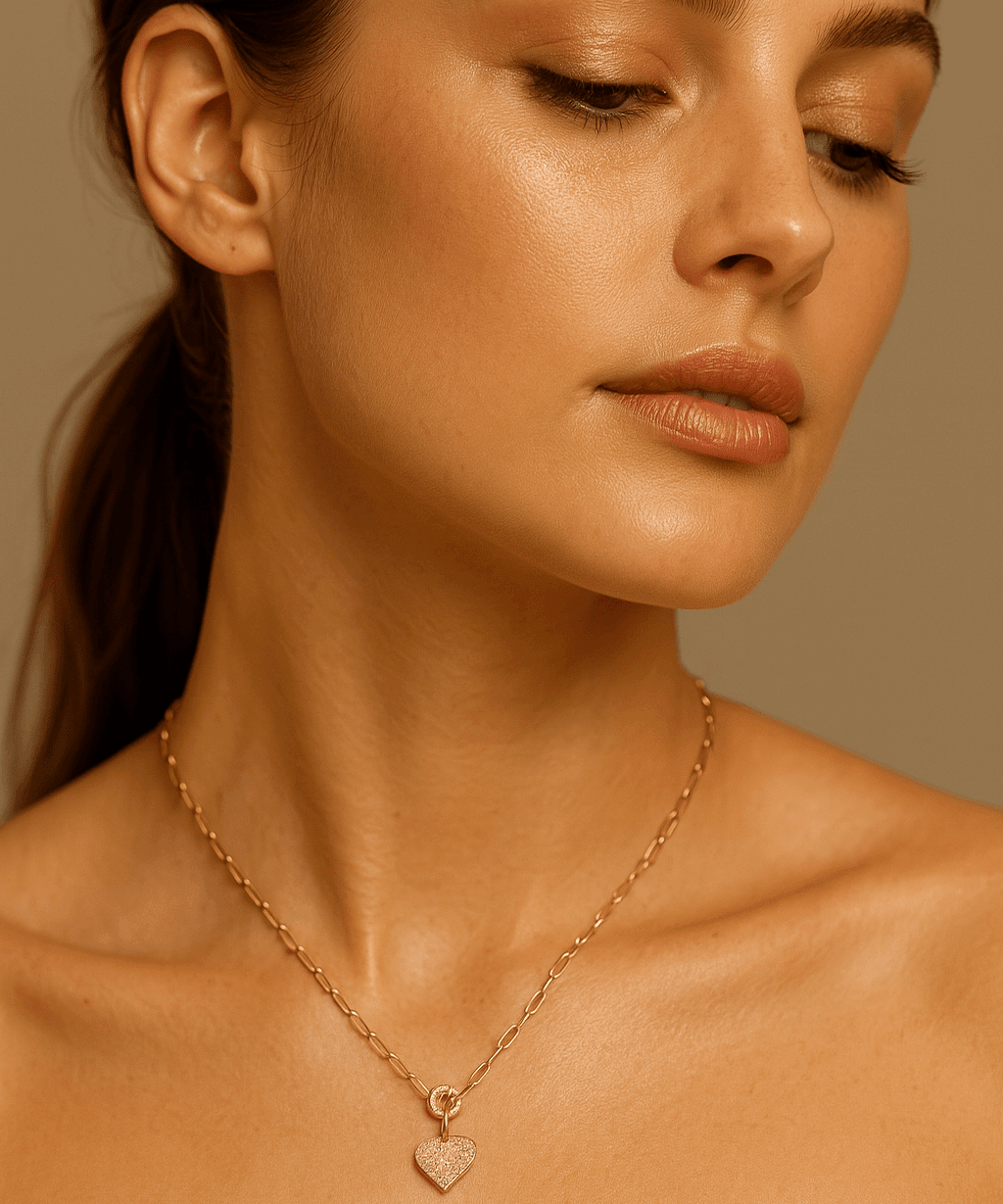 14k Yellow Gold Paper Clip with Heart Diamond Necklace with 0.47 Tw Round Diamonds - Miral Jewelry