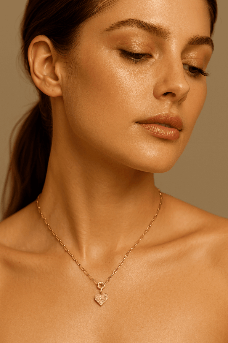 14k Yellow Gold Paper Clip with Heart Diamond Necklace with 0.47 Tw Round Diamonds - Miral Jewelry