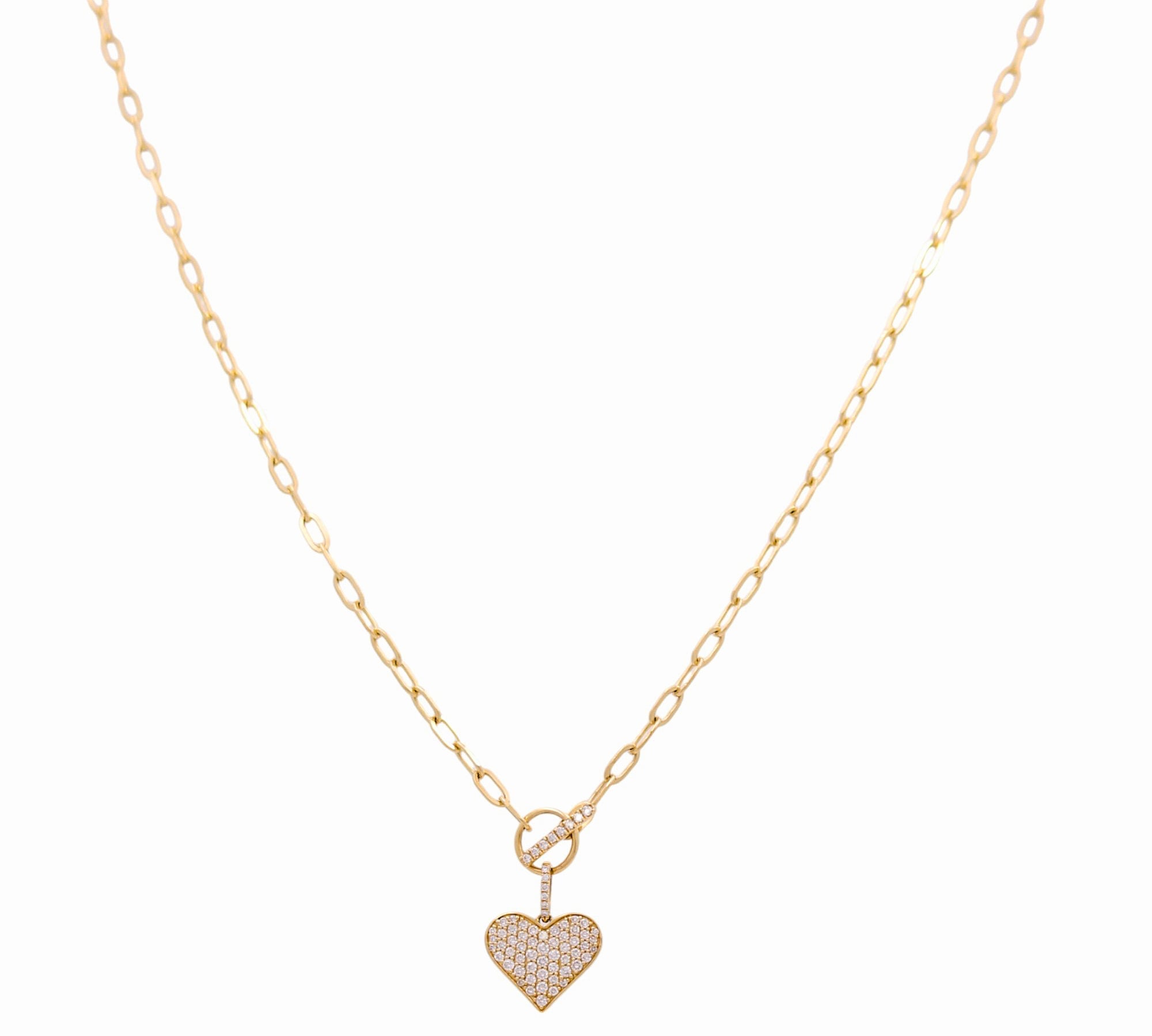 14k Yellow Gold Paper Clip with Heart Diamond Necklace with 0.47 Tw Round Diamonds - Miral Jewelry