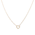 14K Yellow Gold Paper Clip with Heart Women's Necklace 17" - Miral Jewelry