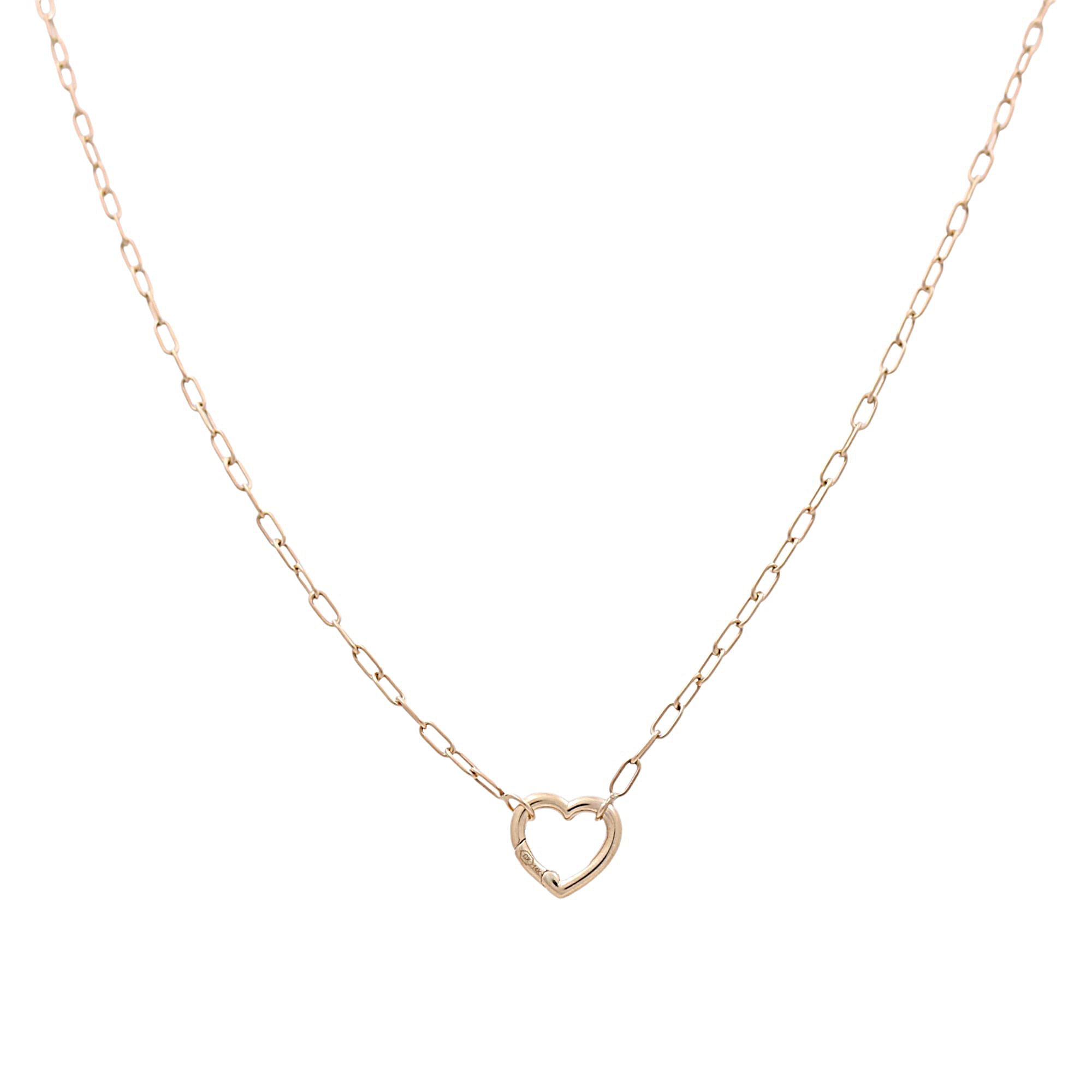 14K Yellow Gold Paper Clip Necklace with Open Heart 17in
