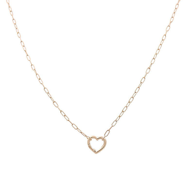 14K Yellow Gold Paper Clip with Heart Women's Necklace 17" - Miral Jewelry