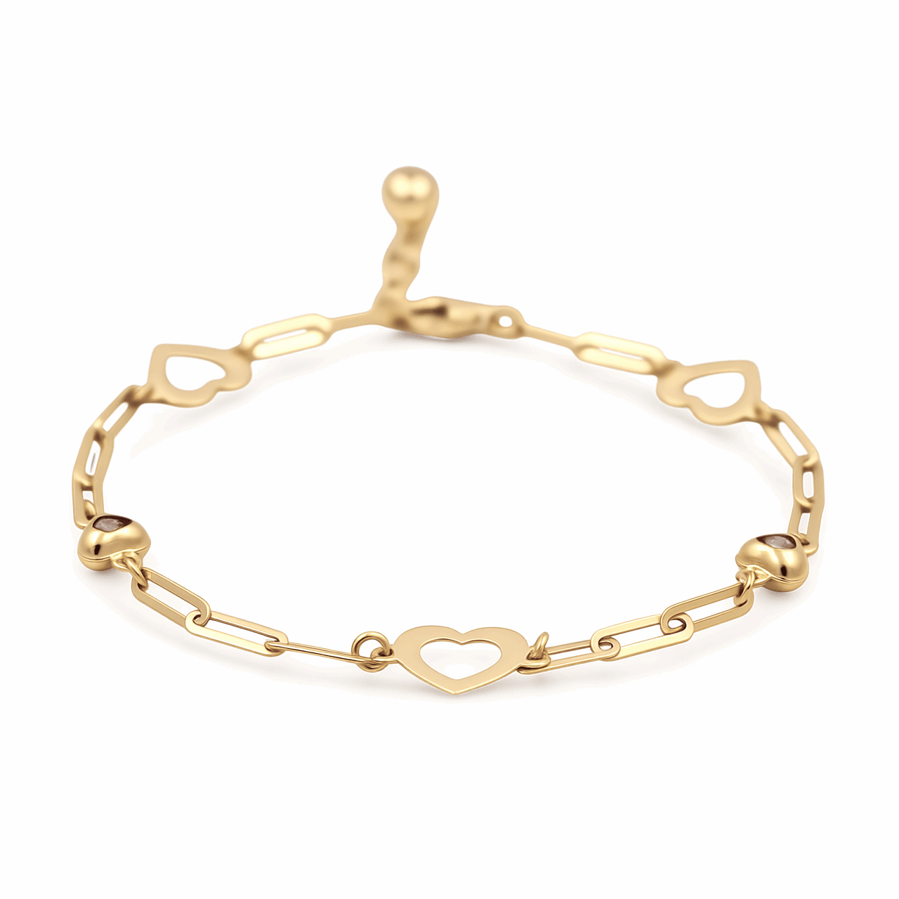 14K Yellow Gold Paper Clip with Hearts Women's Bracelet - Miral Jewelry