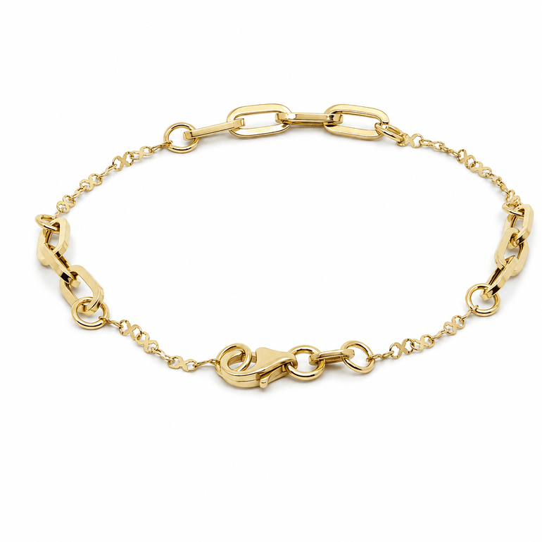 14K Yellow Gold Paper Clip with Infinitis Bracelet Women's - Miral Jewelry
