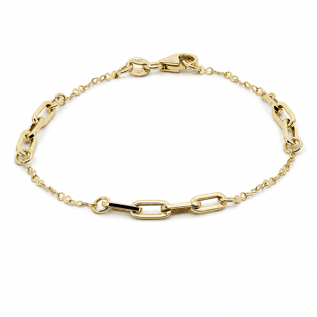 14K Yellow Gold Paper Clip with Infinitis Bracelet Women's - Miral Jewelry