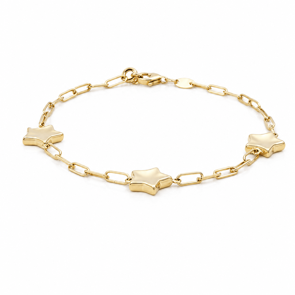 14K Yellow Gold Paper Clip with Star Bracelet Women's - Miral Jewelry