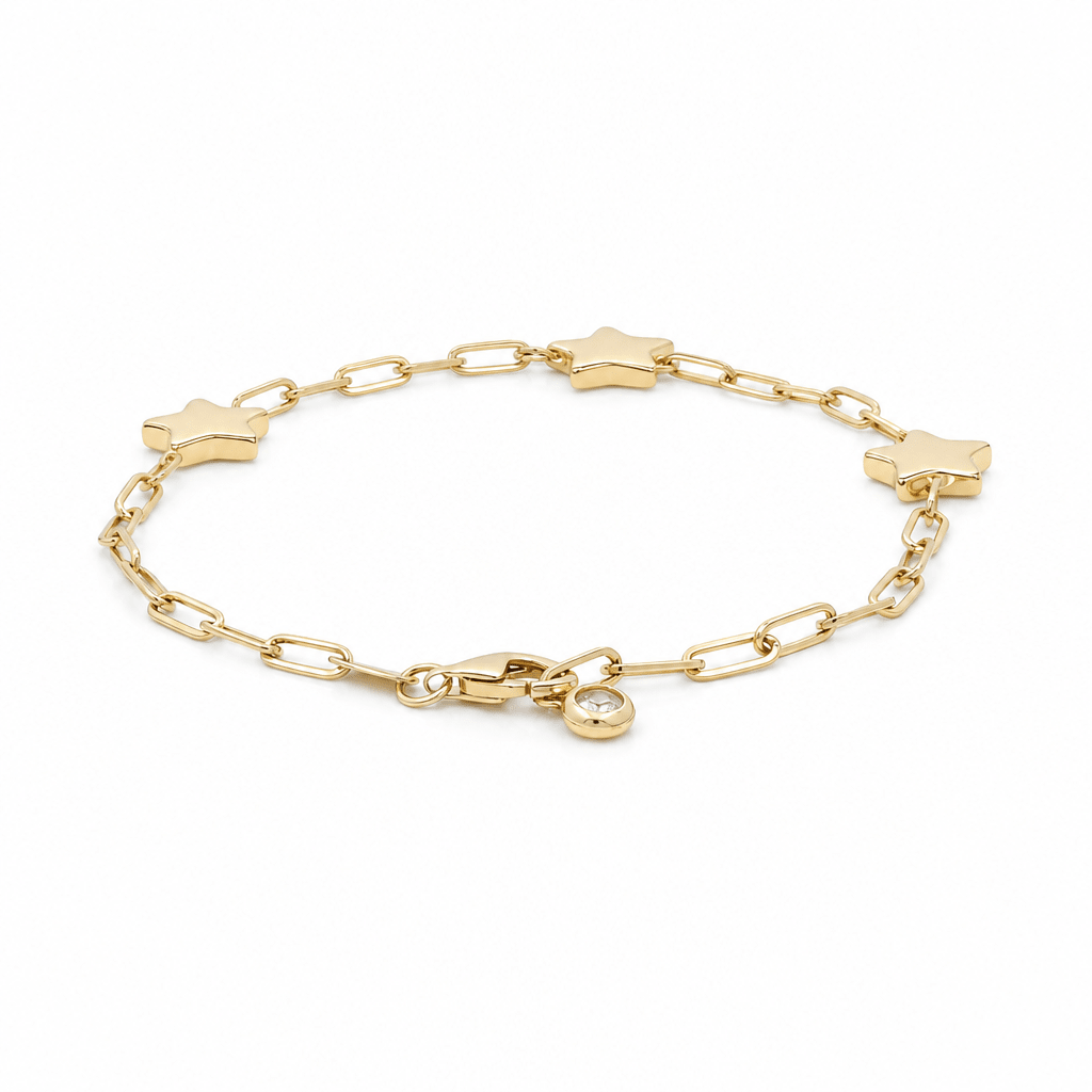 14K Yellow Gold Paper Clip with Star Bracelet Women's - Miral Jewelry