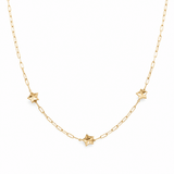14k Yellow Gold Paper Clip with Stars Necklace 18" - Miral Jewelry