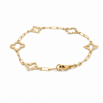14K Yellow Gold Paper Clips with Flowers Bracelet Women's - Miral Jewelry