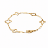 14K Yellow Gold Paper Clips with Flowers Bracelet Women's - Miral Jewelry