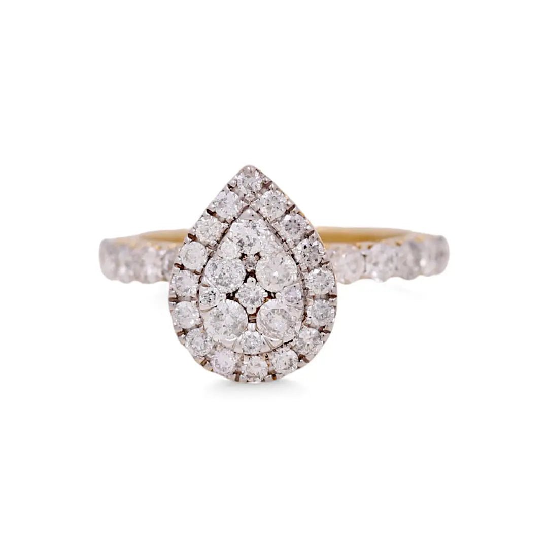 14K Yellow Gold Pear Bridal Woman Ring with Round Diamonds - Miral Jewelry