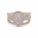 14K Yellow Gold Pear Diamond Bridal Set Ring with 1.37Tw Round Diamonds - Miral Jewelry