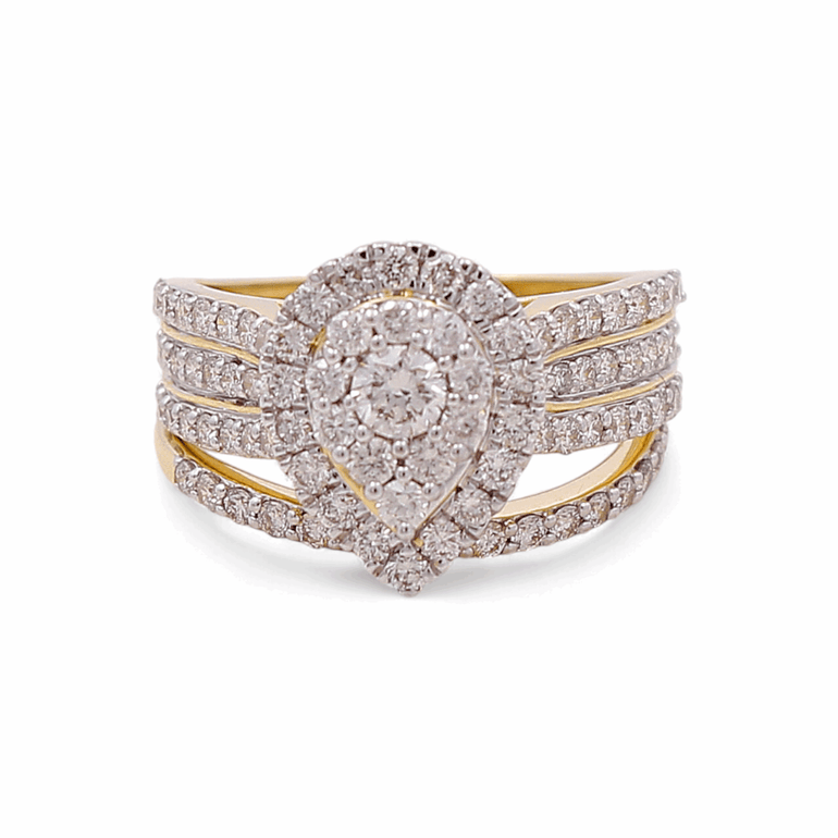 14K Yellow Gold Pear Diamond Bridal Set Ring with 1.37Tw Round Diamonds - Miral Jewelry