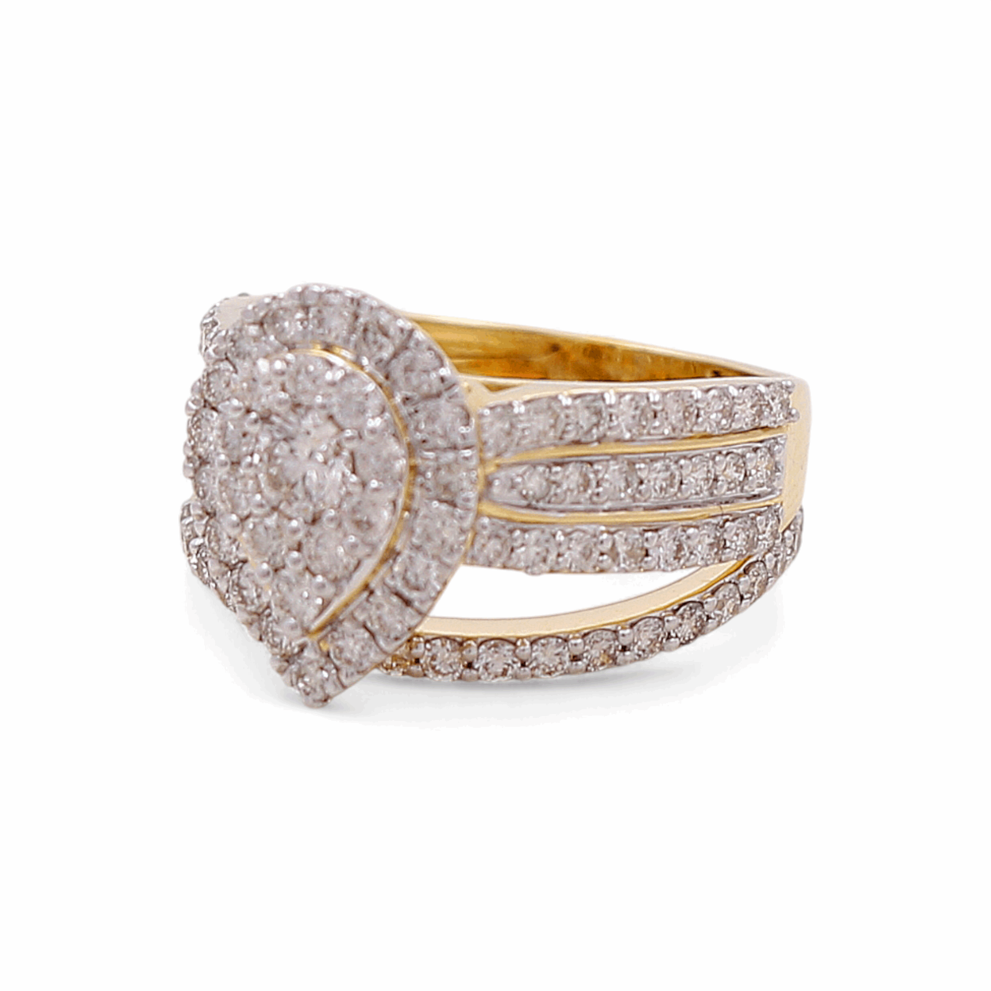 14K Yellow Gold Pear Diamond Bridal Set Ring with 1.37Tw Round Diamonds - Miral Jewelry