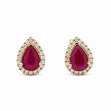 14K Yellow Gold Pear Earrings with 1.30Tw Pear Rubys and 0.20Tw Round Diamonds - Miral Jewelry