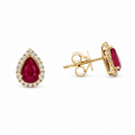14K Yellow Gold Pear Earrings with 1.30Tw Pear Rubys and 0.20Tw Round Diamonds - Miral Jewelry