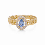 14K Yellow Gold Pear Light Blue Fashion Women's Ring - Miral Jewelry