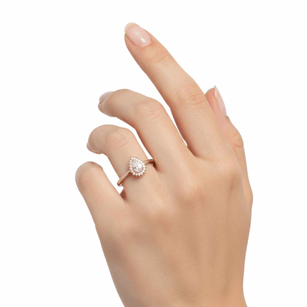 14K Yellow Gold Pear CZ Halo Ring 3.3 g – view 2