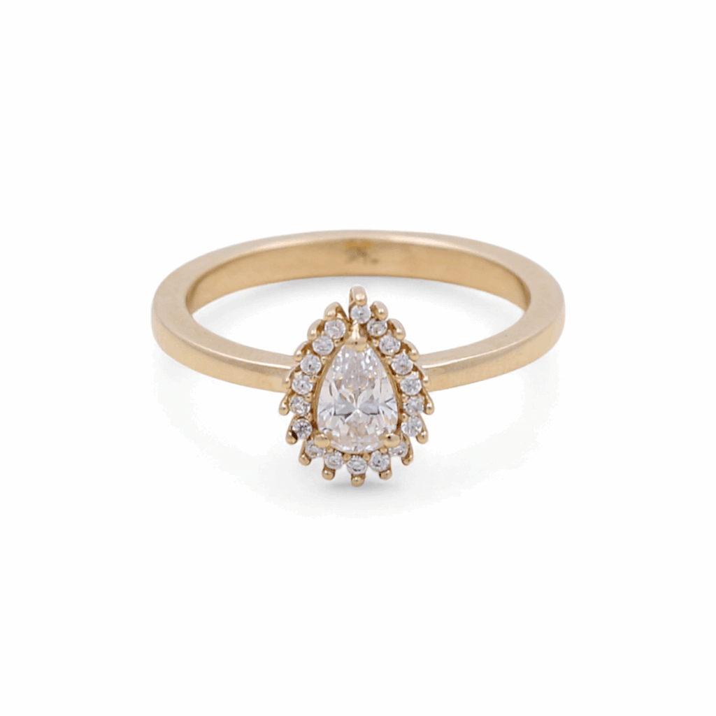 14K Yellow Gold Pear CZ Halo Ring 3.3 g