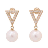 14K Yellow Gold Pearl And Diamonds Earrings - Miral Jewelry
