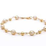 14K Yellow Gold Pearl Bracelet Women's - Miral Jewelry