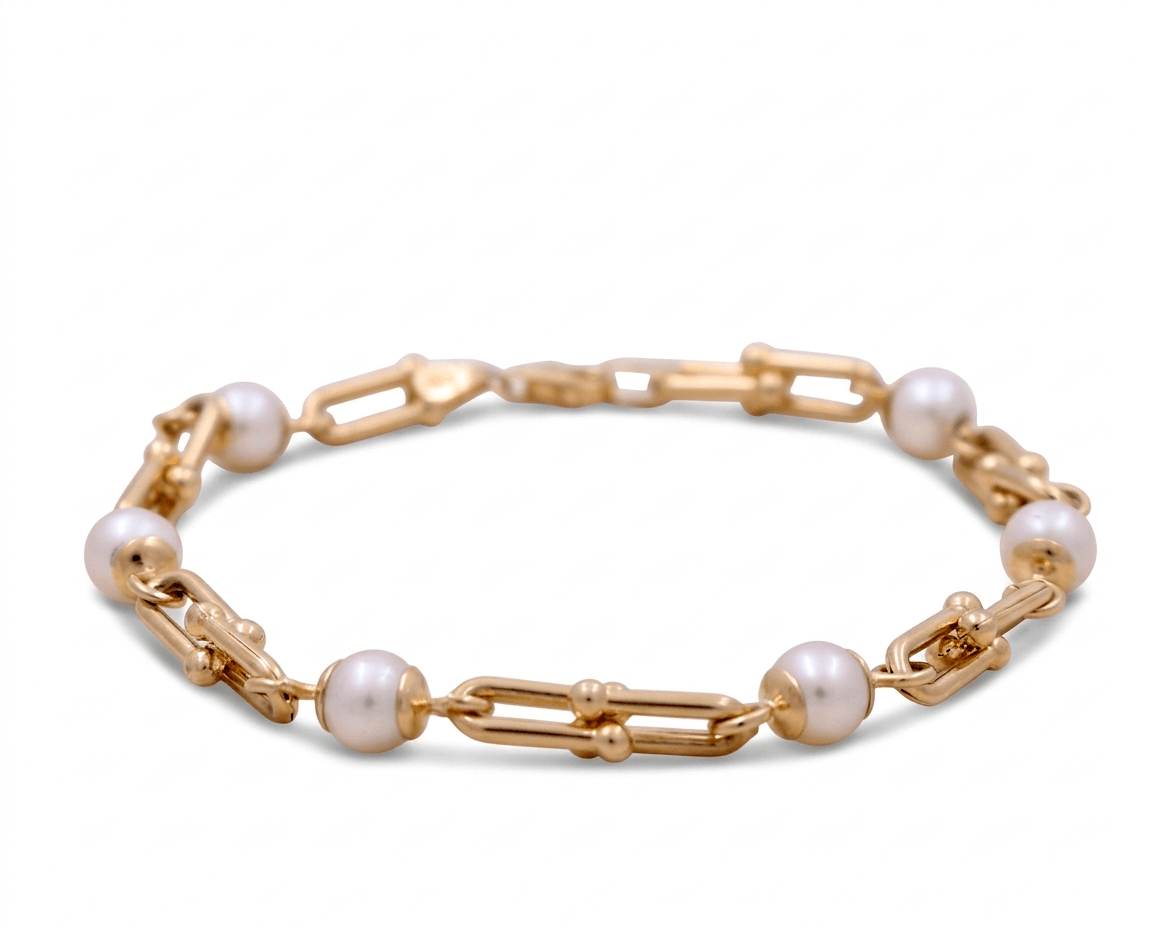 14K Yellow Gold Pearl Bracelet Women's - Miral Jewelry