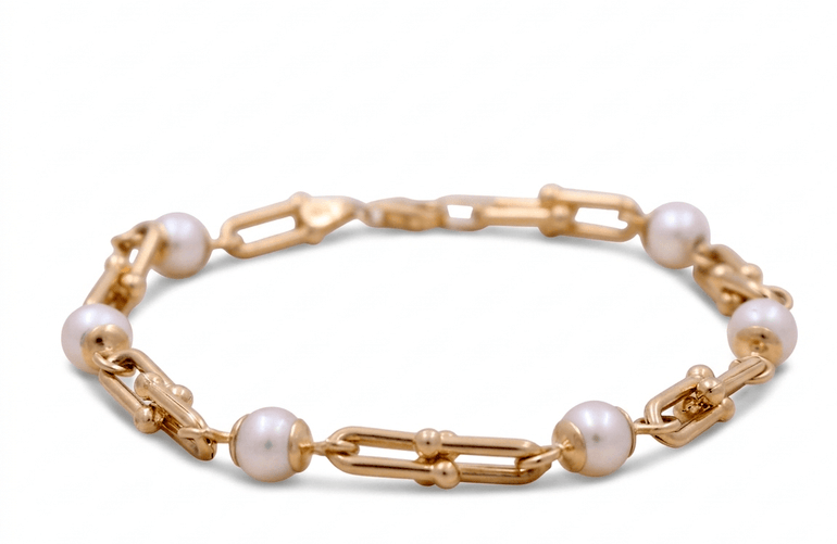 14K Yellow Gold Pearl Bracelet Women's - Miral Jewelry