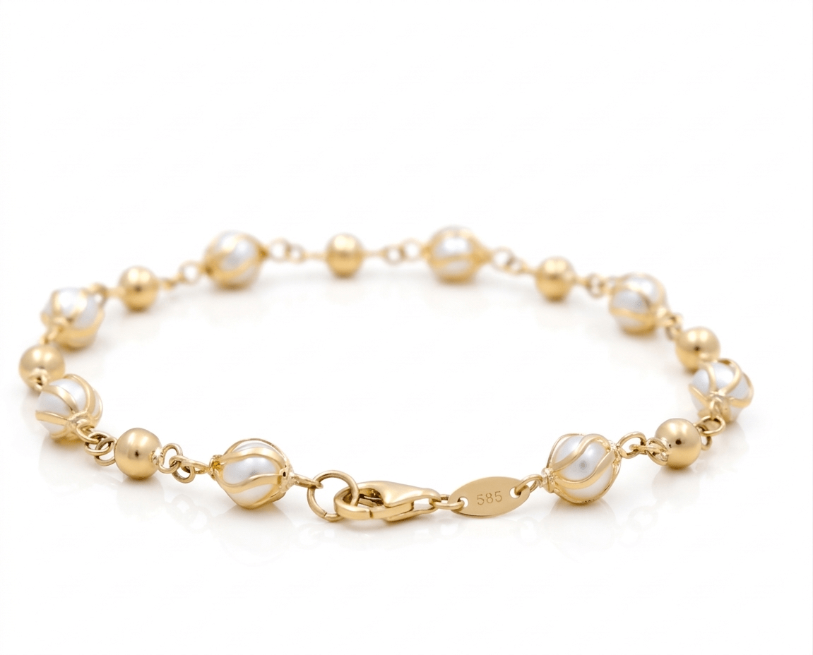 14K Yellow Gold Pearl Bracelet Women's - Miral Jewelry