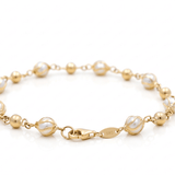 14K Yellow Gold Pearl Bracelet Women's - Miral Jewelry