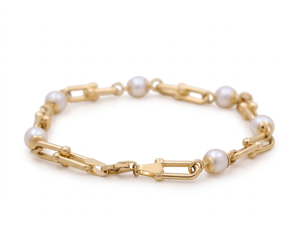 14K Yellow Gold Pearl Bracelet Women's - Miral Jewelry