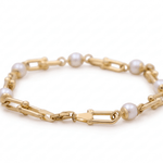 14K Yellow Gold Pearl Bracelet Women's - Miral Jewelry
