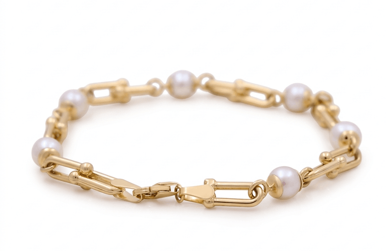 14K Yellow Gold Pearl Bracelet Women's - Miral Jewelry