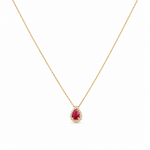 14K Yellow Gold Pearl Necklace 18" with 0.50Tw Pear Rubys and 0.10Tw Round Diamonds - Miral Jewelry