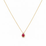14K Yellow Gold Pearl Necklace 18" with 0.50Tw Pear Rubys and 0.10Tw Round Diamonds - Miral Jewelry